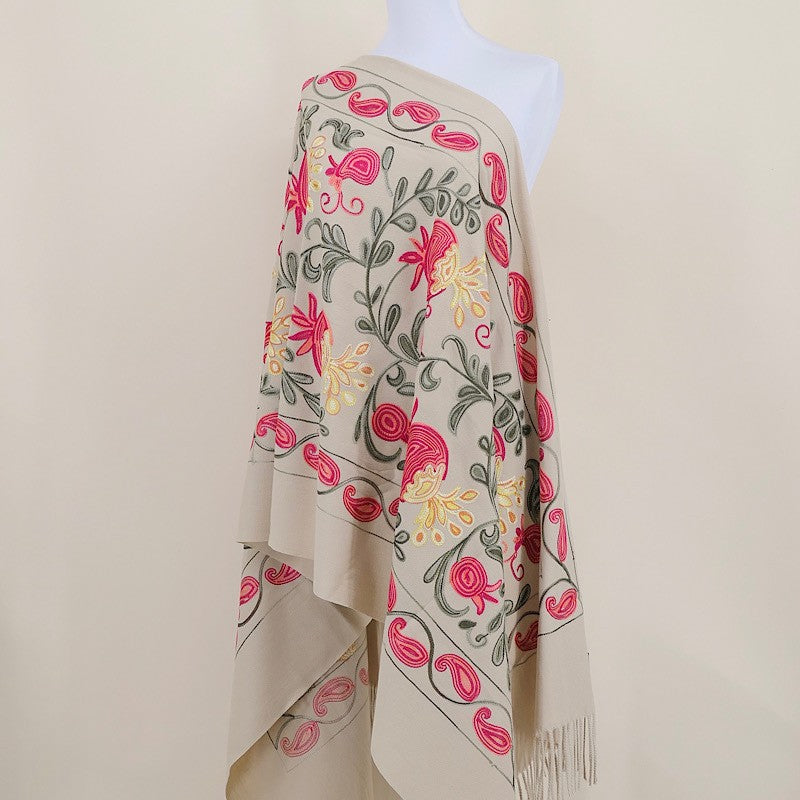 Amara Blossom Embroidered Cashmere Shawl
