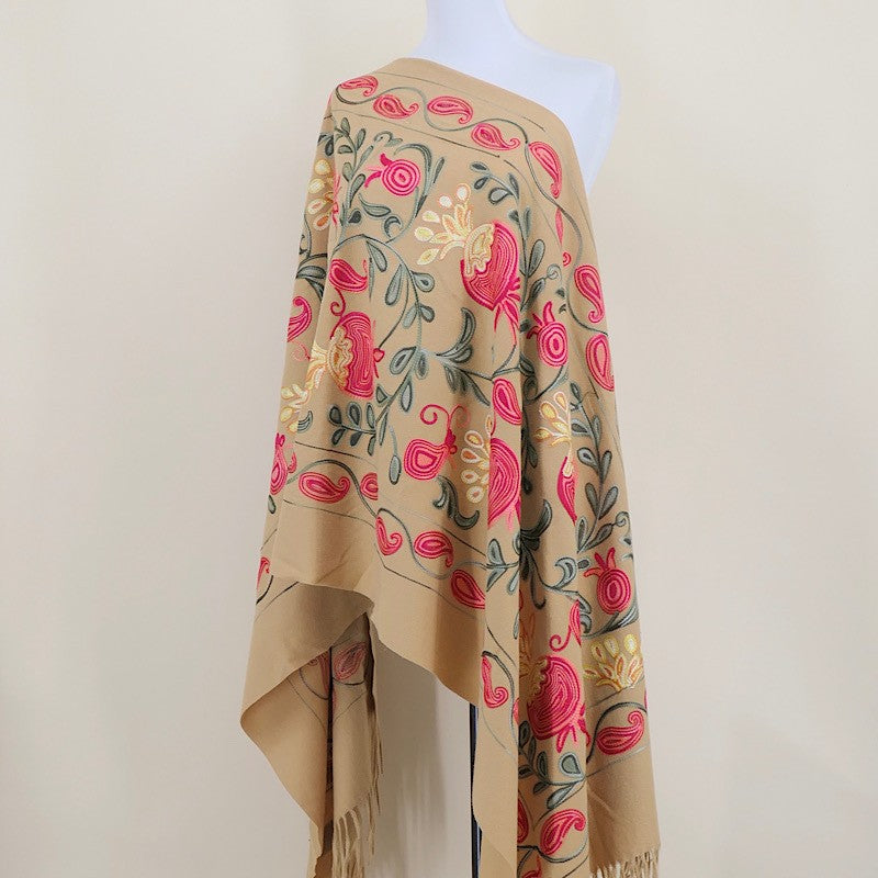 Amara Blossom Embroidered Cashmere Shawl