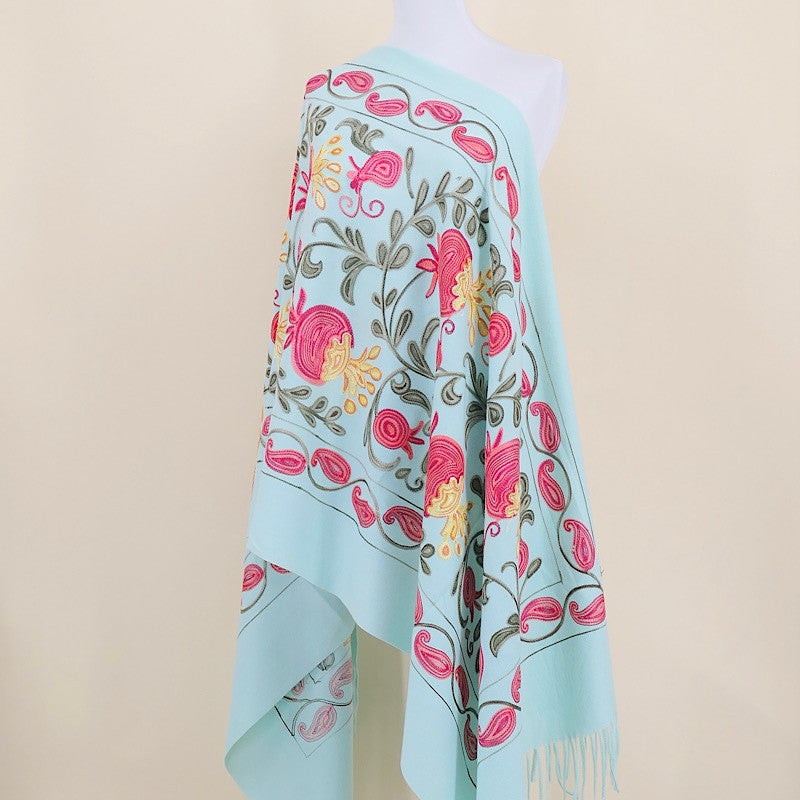 Amara Blossom Embroidered Cashmere Shawl