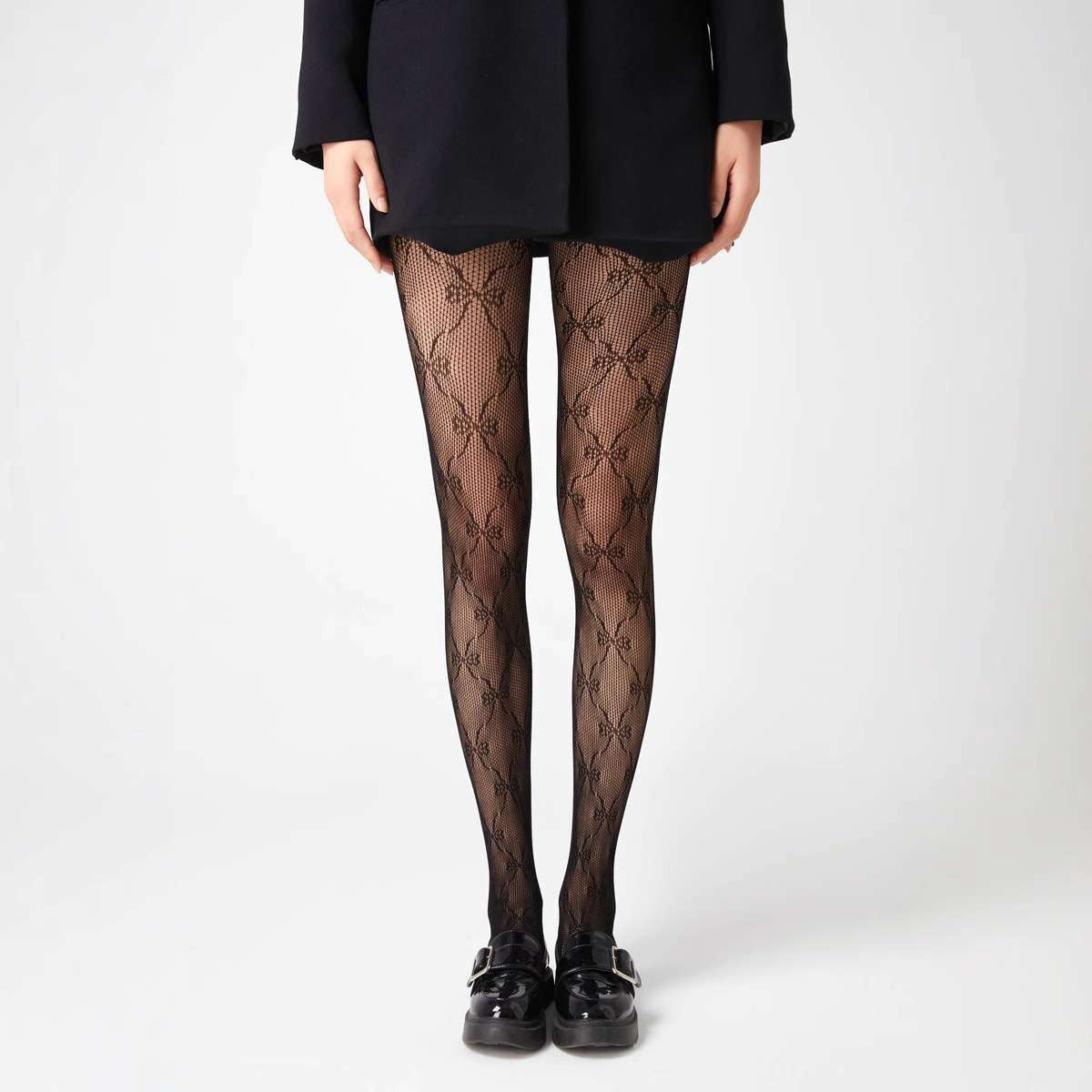 Noire Striped & Jacquard Pantyhose