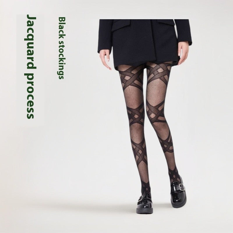 Noire Striped & Jacquard Pantyhose
