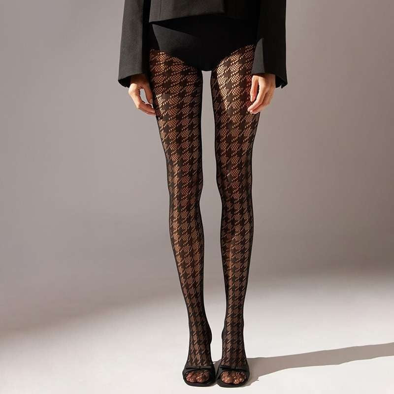 Noire Striped & Jacquard Pantyhose